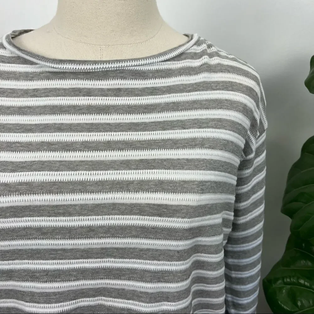 Reiss White Grey Striped Knit Tee Button Back Small - Picture 5 of 12